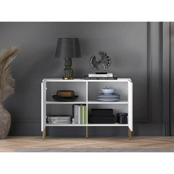 Skjenk Clear - 114x77 cm - hvit matt - 2 dører - metall ben