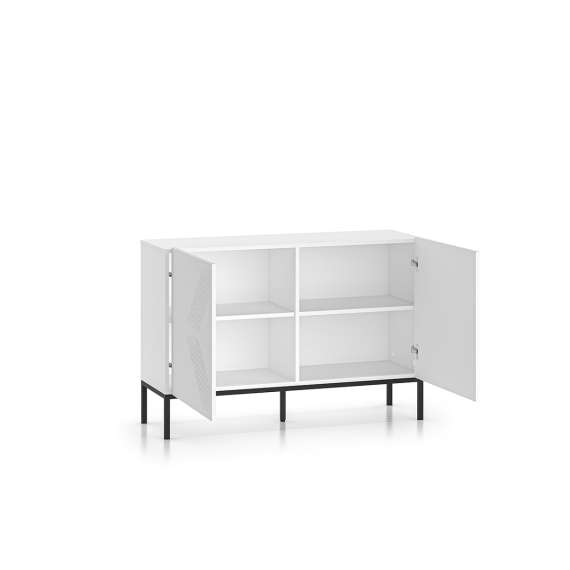 Skjenk Clear - 114x77 cm - hvit matt - 2 dører - metall ramme
