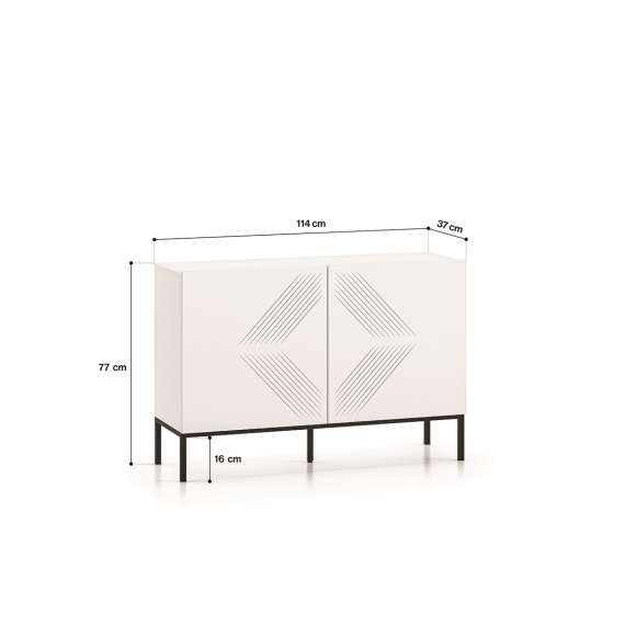 Skjenk Clear - 114x77 cm - hvit matt - 2 dører - metall ramme