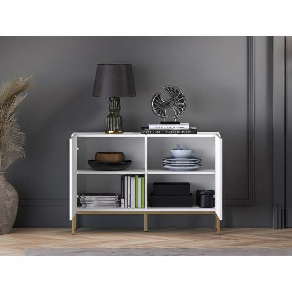 Skjenk Clear - 114x77 cm - hvit matt - 2 dører - metall ramme