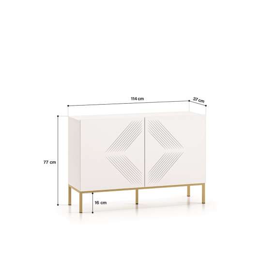 Skjenk Clear - 114x77 cm - hvit matt - 2 dører - metall ramme