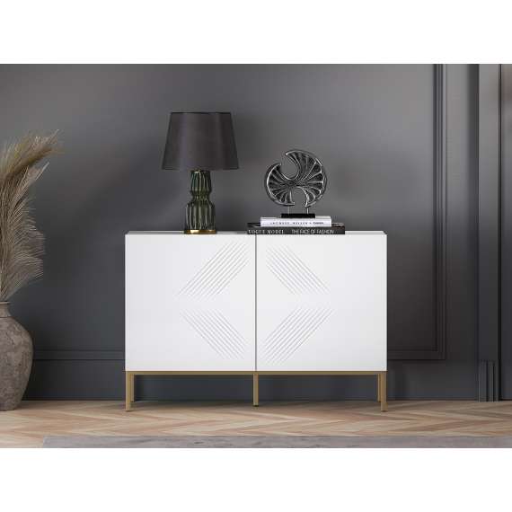 Skjenk Clear - 114x77 cm - hvit matt - 2 dører - metall ramme