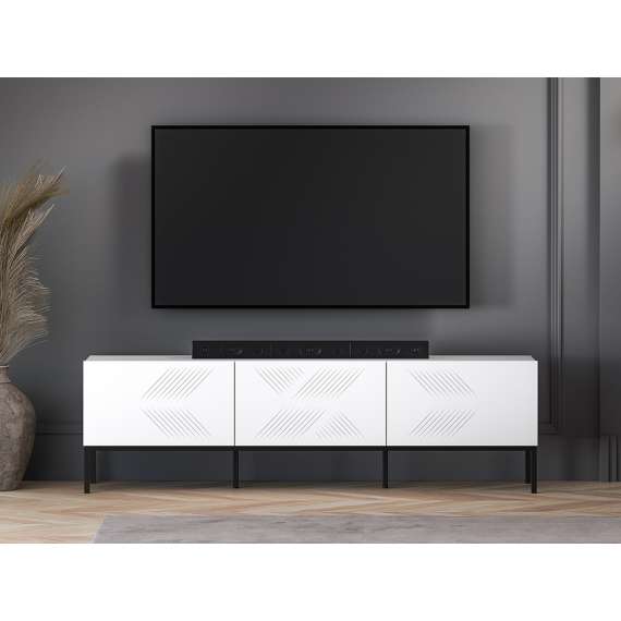 Tv-benk Clear - 170x50 cm - hvit matt - 3 dører - metall ramme