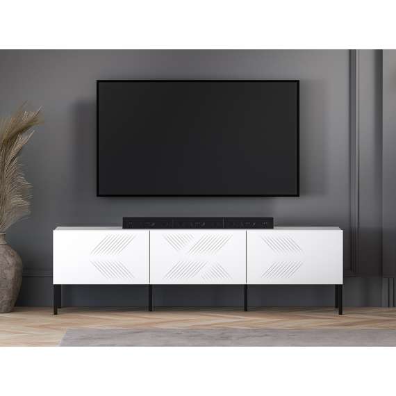 Tv-benk Clear - 170x50 cm - hvit matt - 3 dører - metall ben