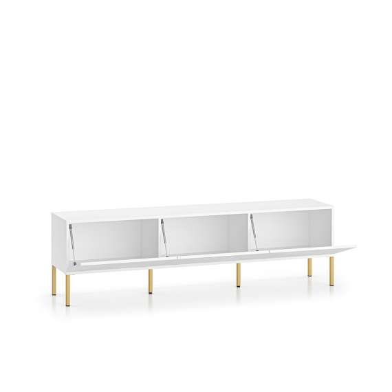 Tv-benk Clear - 170x50 cm - hvit matt - 3 dører - metall ben