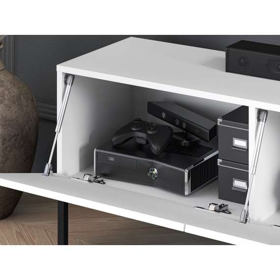 Tv-benk Clear - 170x50 cm - hvit matt - 3 dører - metall ben