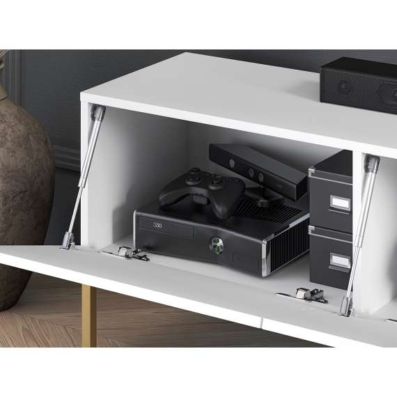 Tv-benk Clear - 170x50 cm - hvit matt - 3 dører - metall ben