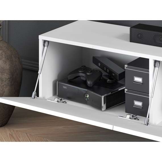 Hengende tv-benk Clear - 170x32 cm - hvit matt - 3 dører - metall ben