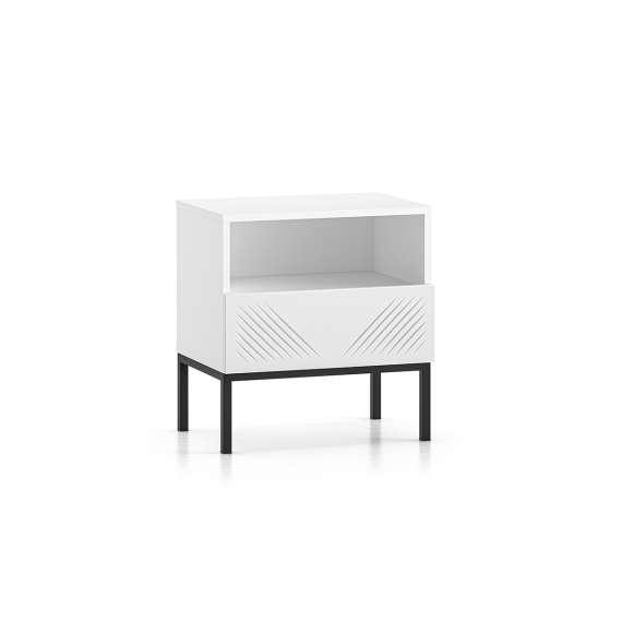 Nattbord Clear - 53x50 cm - hvit matt - 1 skuff - metall ramme