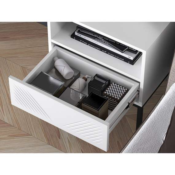 Nattbord Clear - 53x50 cm - hvit matt - 1 skuff - metall ramme