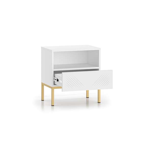 Nattbord Clear - 53x50 cm - hvit matt - 1 skuff - metall ramme