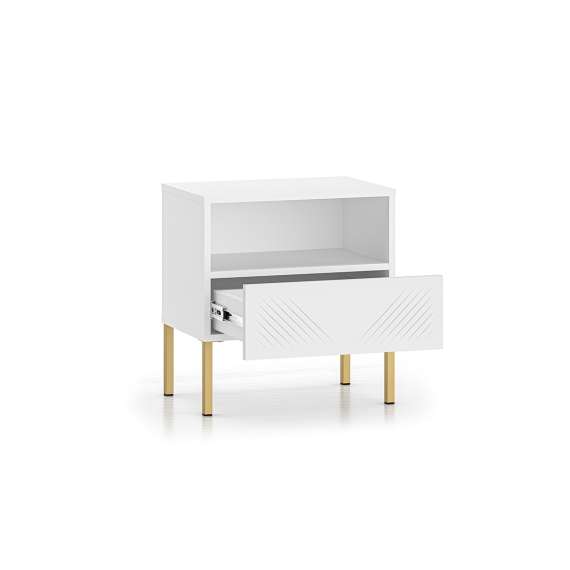 Nattbord Clear - 53x50 cm - hvit matt - 1 skuff - metall ben