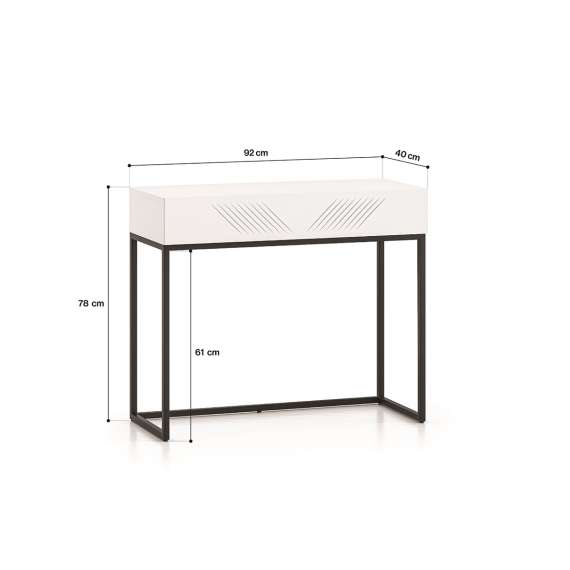 Sminkebord Clear - 92x78 cm - hvit matt - 1 skuff - metall ramme