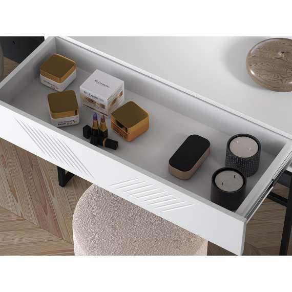 Sminkebord Clear - 92x78 cm - hvit matt - 1 skuff - metall ramme
