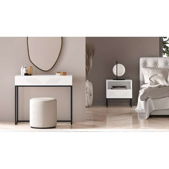 Sminkebord Clear - 92x78 cm - hvit matt - 1 skuff - metall ramme