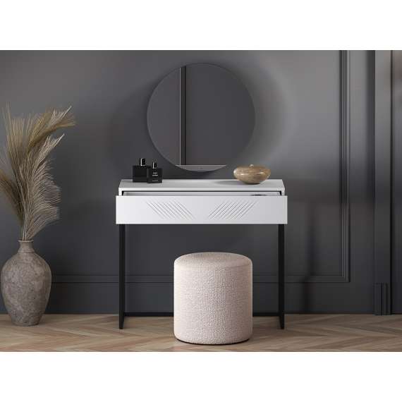 Sminkebord Clear - 92x78 cm - hvit matt - 1 skuff - metall ramme