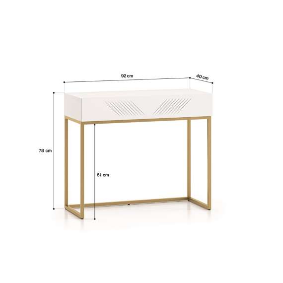 Sminkebord Clear - 92x78 cm - hvit matt - 1 skuff - metall ramme
