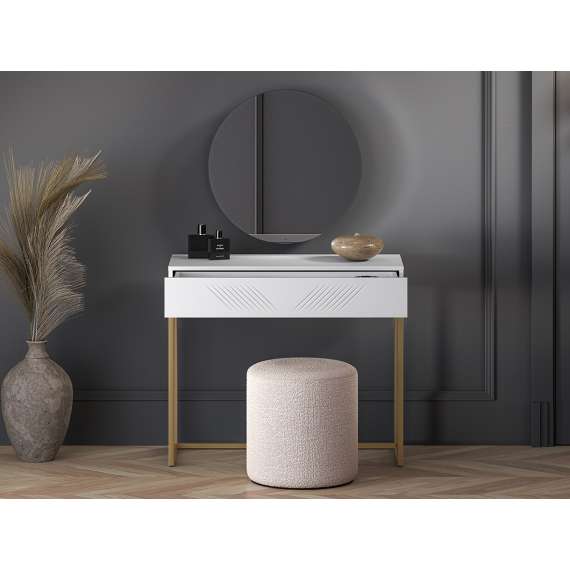 Sminkebord Clear - 92x78 cm - hvit matt - 1 skuff - metall ramme