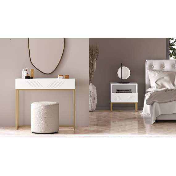 Sminkebord Clear - 92x78 cm - hvit matt - 1 skuff - metall ramme