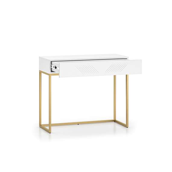 Sminkebord Clear - 92x78 cm - hvit matt - 1 skuff - metall ramme