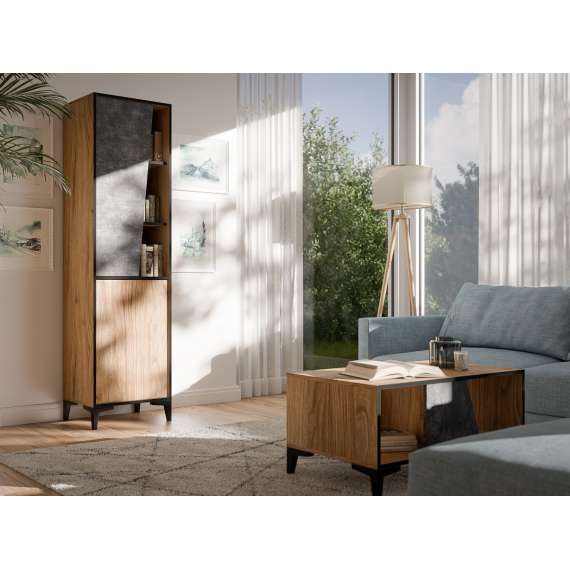 Reol Ovo 50x182 cm - 1 dører - eik prado - betong