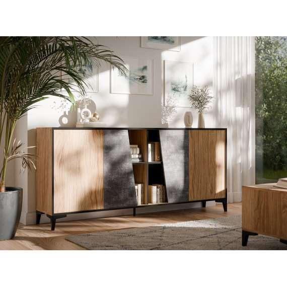 Skjenk Ovo 180x83 cm - 4 dører - eik prado - betong