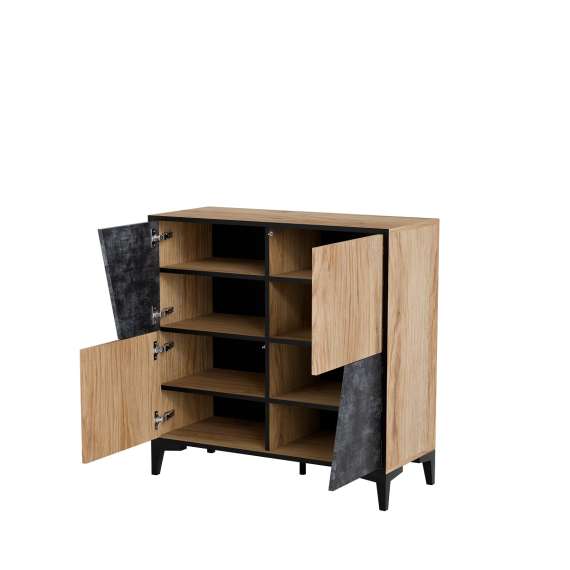 Skjenk Ovo 90x90 cm - 4 dører - eik prado - betong