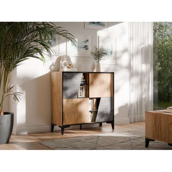 Skjenk Ovo 90x90 cm - 4 dører - eik prado - betong