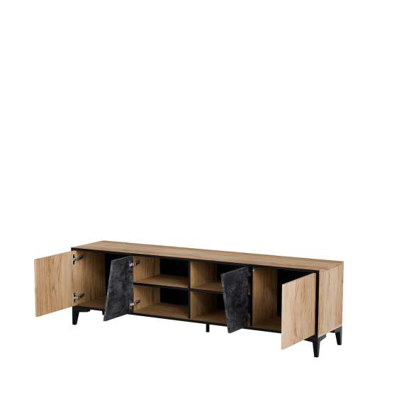 Tv-benk Ovo 180x53 cm - 4 dører - eik prado - betong