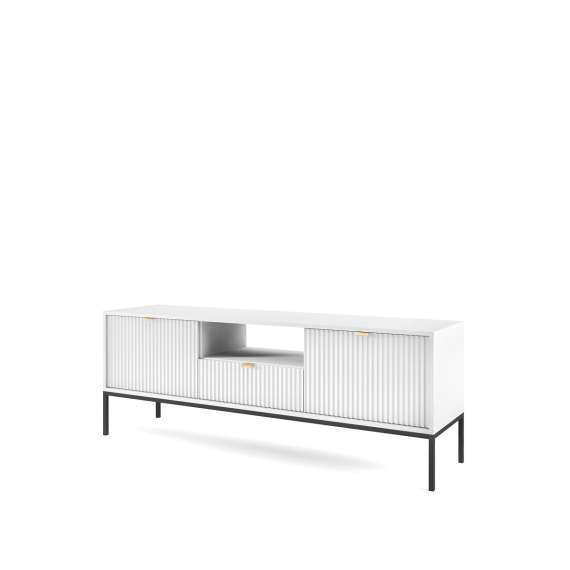 Tv-benk Nova 154x56 cm - Hvit matt - Spiler - metallben