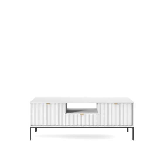 Tv-benk Nova 154x56 cm - Hvit matt - Spiler - metallben