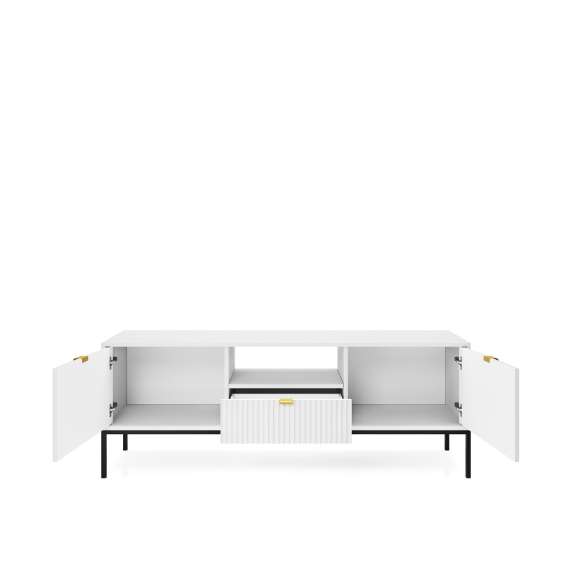Tv-benk Nova 154x56 cm - Hvit matt - Spiler - metallben