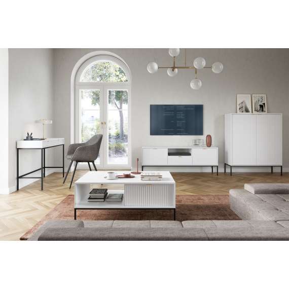 Skjenk Nova 154x83 cm - Hvit matt - Spiler - 3 dører - 3 skuffer