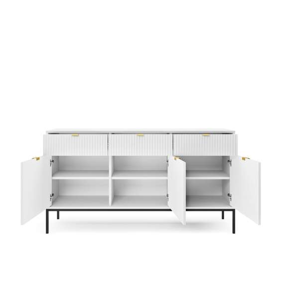 Skjenk Nova 154x83 cm - Hvit matt - Spiler - 3 dører - 3 skuffer
