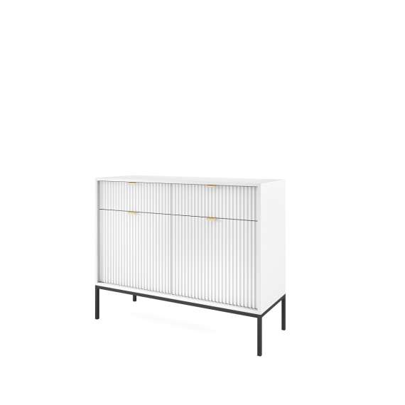 Skjenk Nova 104x83 cm - Hvit matt - Spiler - 2 dører - 2 skuffer