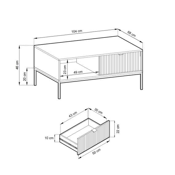 Stuebord Nova 104x46 cm - Hvit matt - Spiler