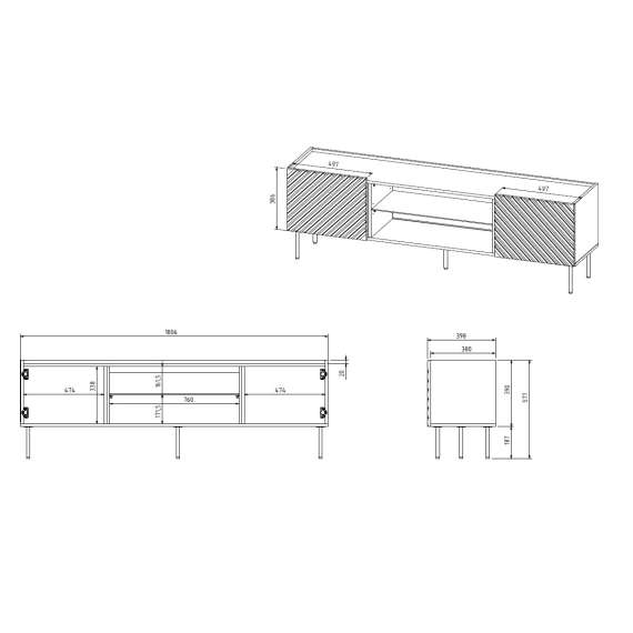 Tv-benk ONDA 180x58 - grønn - 2 dører - elektrisk peis