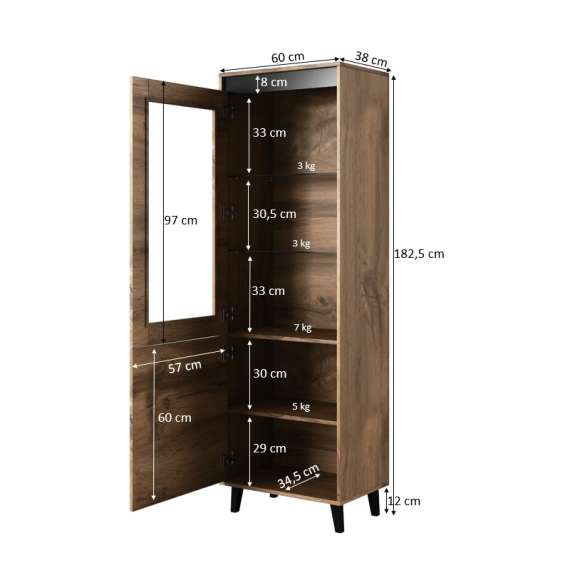 Vitrineskap NORD - 60x183 cm - eik wotan
