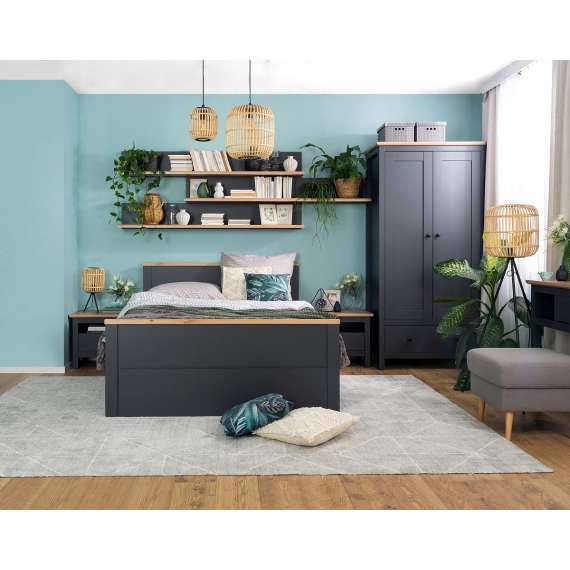 Garderobeskap Hesen 101x203 cm - 2 dører - 1 skuff - grafitt