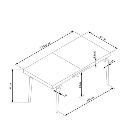 Spisebord Cambell 140-180x80 cm - eik - uttrekkbart