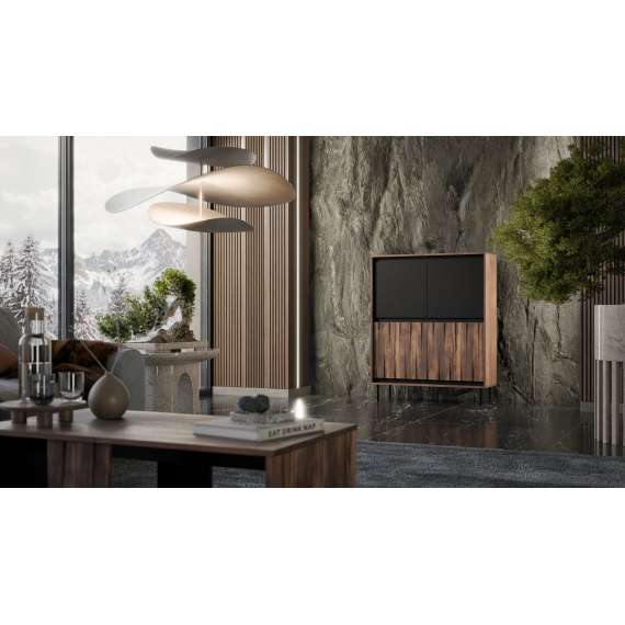 Skap Swing 102x128 - valnøtt - svart - 4 dører