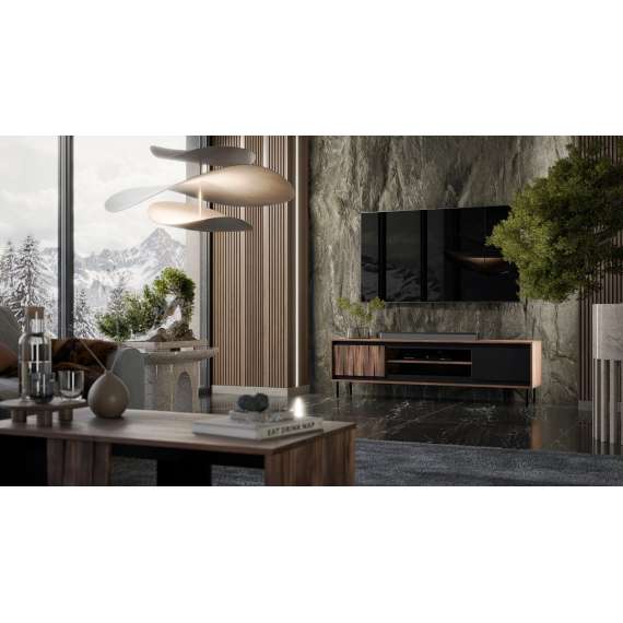 Tv-benk Swing 180x53 - valnøtt - svart