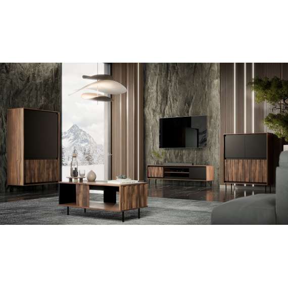 Tv-benk Swing 180x53 - valnøtt - svart