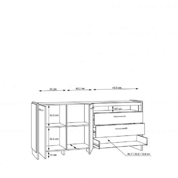 Skjenk Mann River 186x86 cm - 2 dører - 3 skuffer