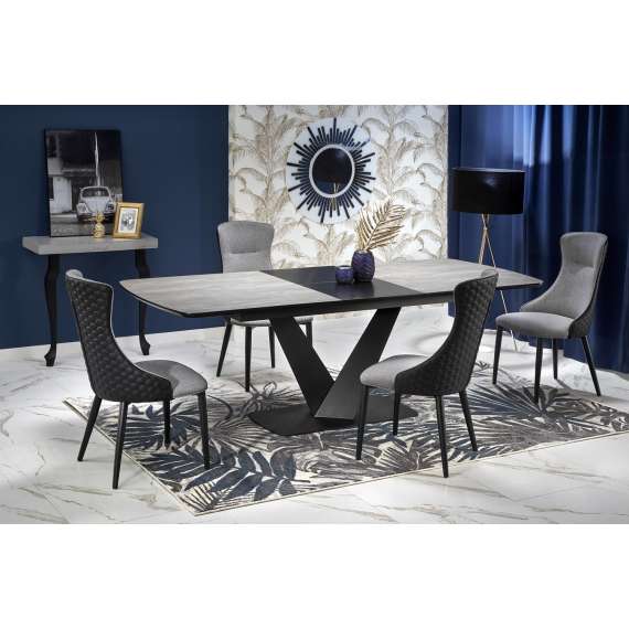 Spisebord Vinston 180-230x95 cm - grå trestruktur - sort