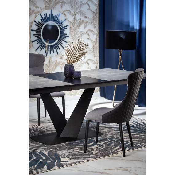 Spisebord Vinston 180-230x95 cm - grå trestruktur - sort