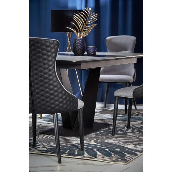 Spisebord Vinston 180-230x95 cm - grå trestruktur - sort