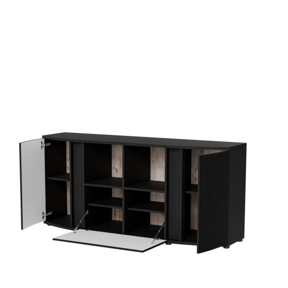 Skjenk MICHELLE 178x82 - sort - 3 dører - rillede fronter