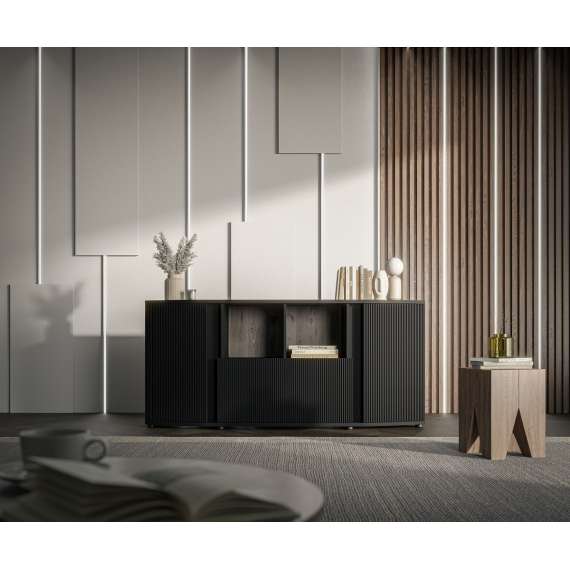 Skjenk MICHELLE 178x82 - sort - 3 dører - rillede fronter