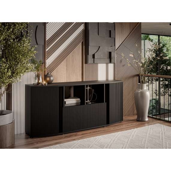 Skjenk MICHELLE 178x82 - sort - 3 dører - rillede fronter